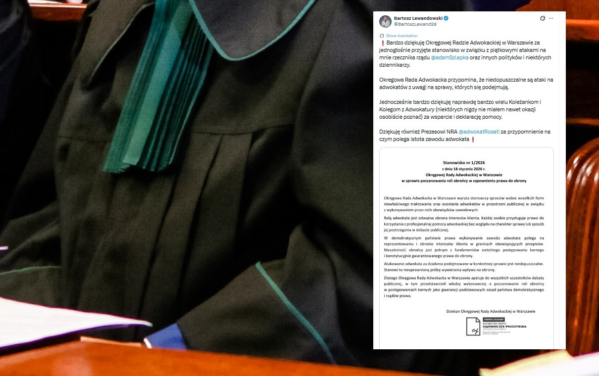 Okręgowa Rada Adwokacka murem za mec. Lewandowskim!