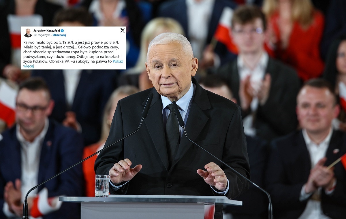 Prezes PiS: Paliwo miało być po 5,19 zł, a jest prawie po 8 zł