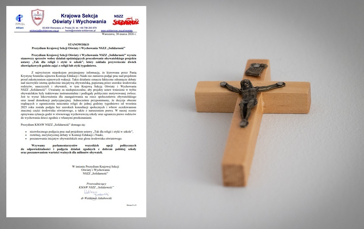 "TAK dla religii i etyki w szkole". Stanowisko "Solidarności"
