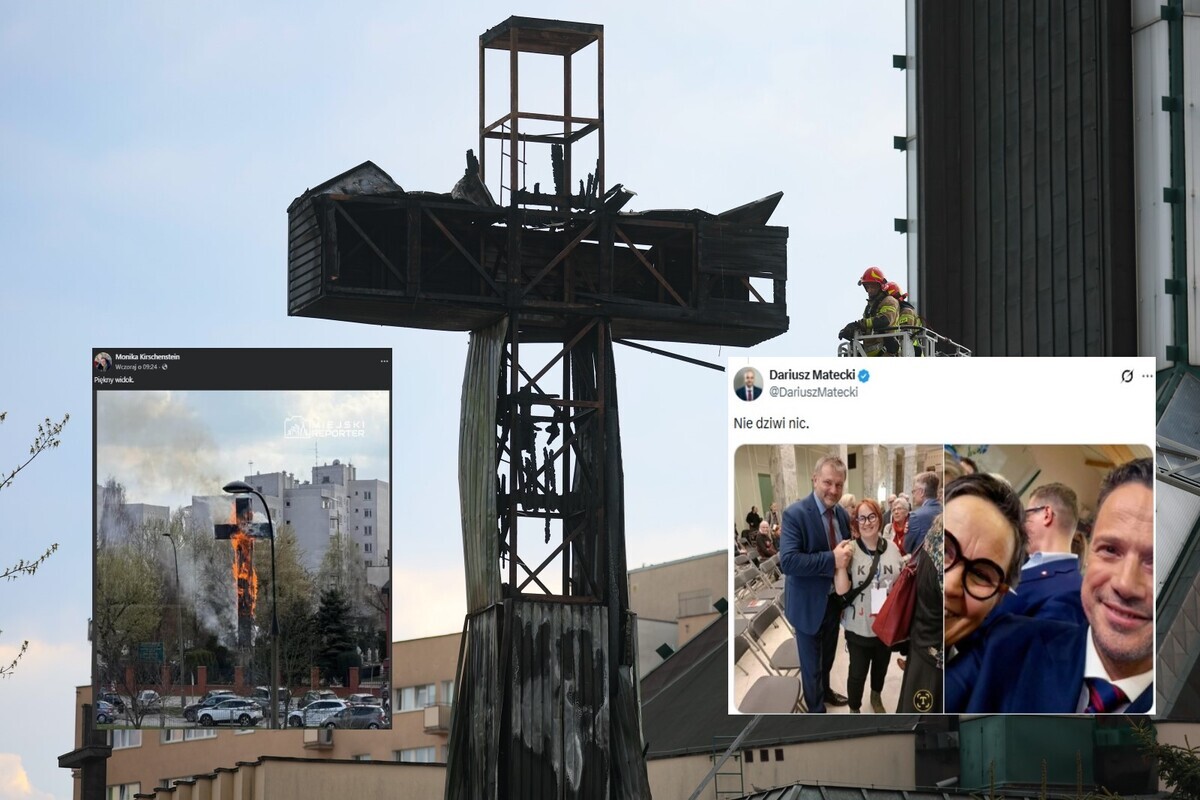 A burning cross and a delighted councillor from the Civic Coalition. Żurek and Trzaskowski in the background