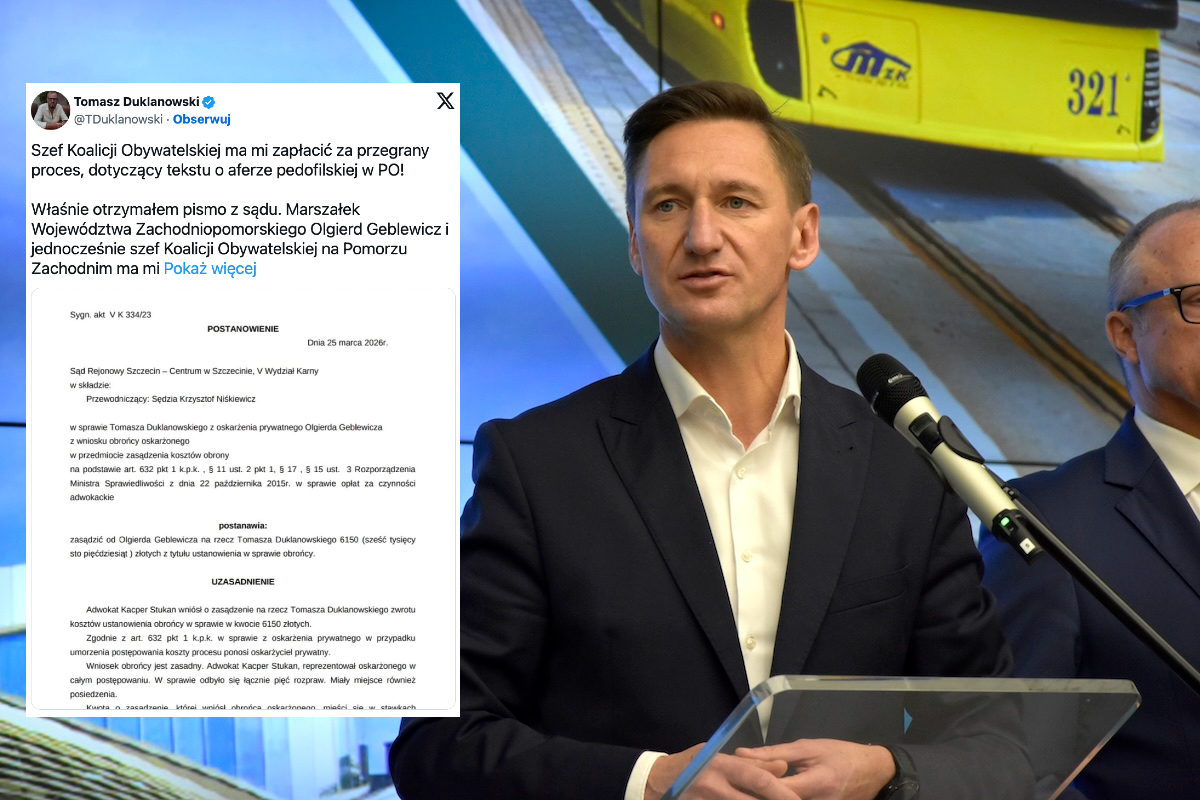 Geblewicz musi zapłacić za przegrany proces. W tle Krzysztof F.