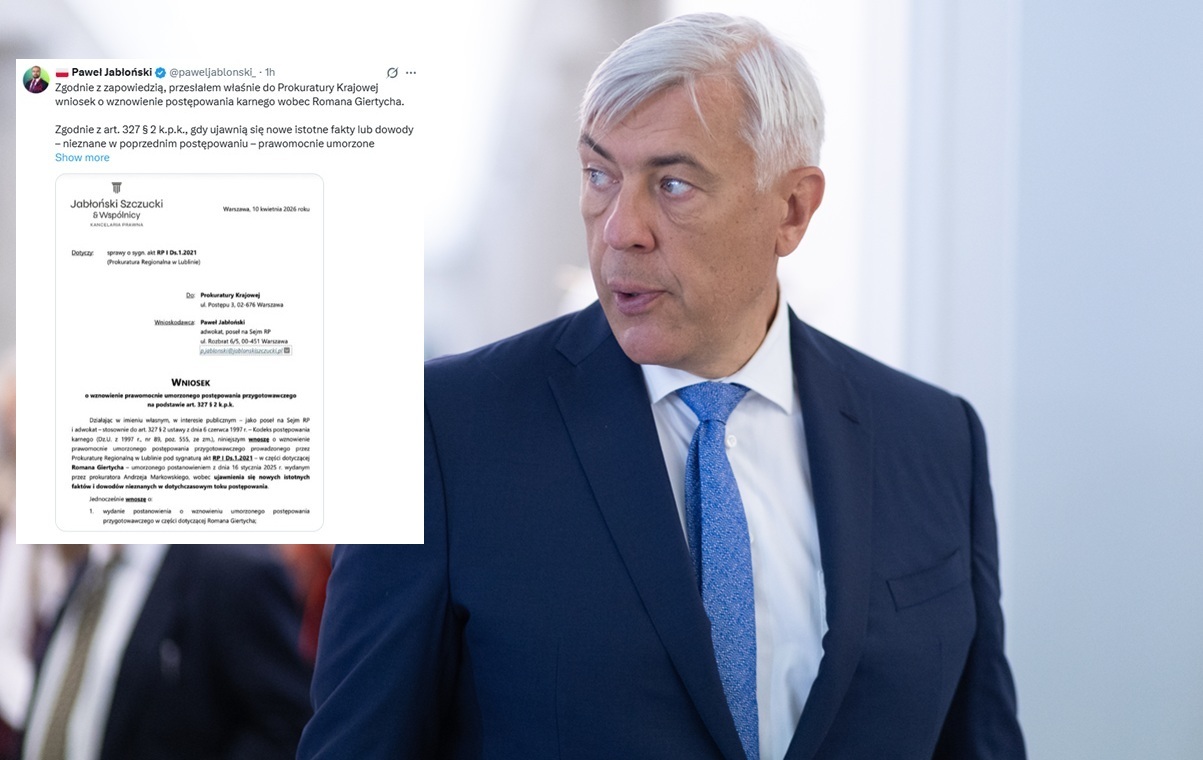 Jabłoński bierze się za Giertycha: Złożyłem wniosek do PK