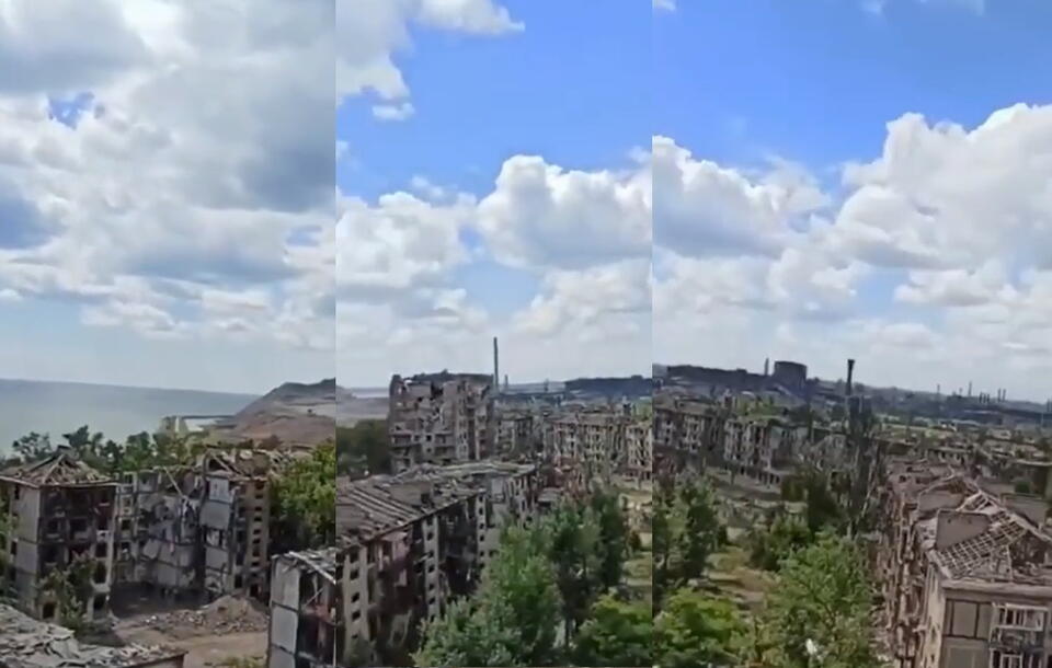 Zniszczony przez rosyjskich okupantów Mariupol  / autor: screenshot Twitter Biełsat