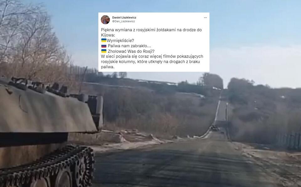 Rosyjska kolumna utknęła na drodze z braku paliwa / autor: screenshot TT/Liveuamap