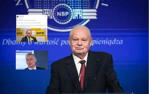 Na zdjęciu prezes NBP prof. Adam Glapiński Tomasz Siemoniak oraz wpis Filipa Zatora (screen z X) / autor: PAP/Paweł Supernak/NBP/X-Filip Zator (screen)
