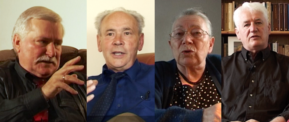Od lewej: Lech Wałęsa, Henryk Jagielski, Anna Walentynowicz i Krzysztof Wyszkowski / autor: fot. z filmu: 'Droga wodna niestrzeżona'