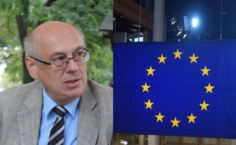 Prof. Zdzisław Krasnodębski/Flaga UE w Parlamencie Europejskim / autor: Fratria