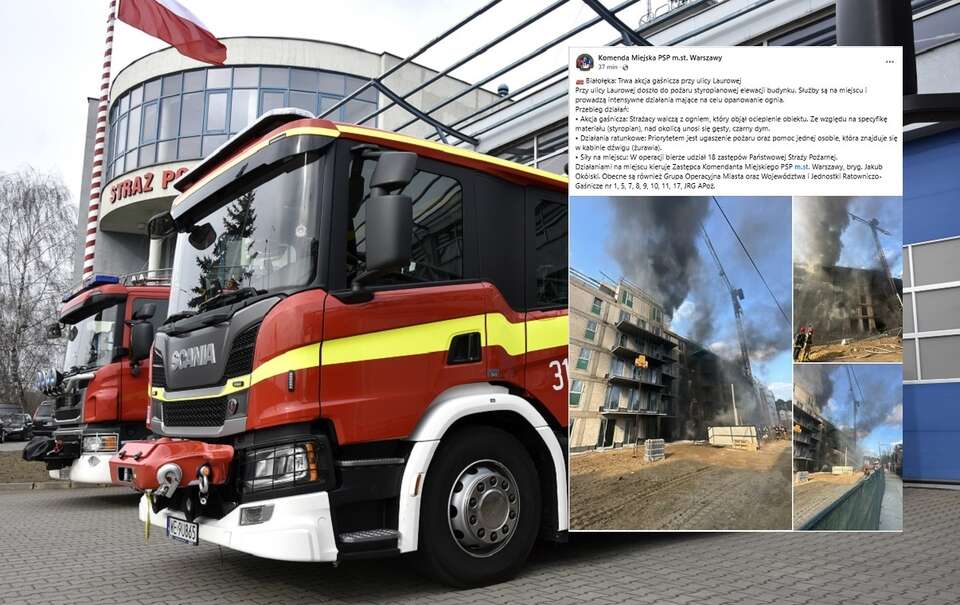 Zdj. ilustracyjne - Straż Pożarna/na miniaturce zdjęcia z miejsca pożaru / autor: Fratria/FB: Komenda Miejska PSP m.st. Warszawy