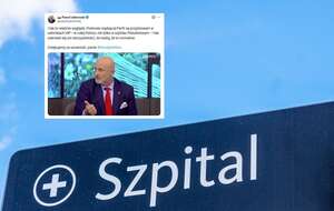 zdjęcie ilustracyjne w tle (Szpital), w miniaturze wpis Pawła Jabłońskiego (PiS) o słowach posła KO Piotra Kandyby / autor: Fratria, X/Paweł Jabłoński