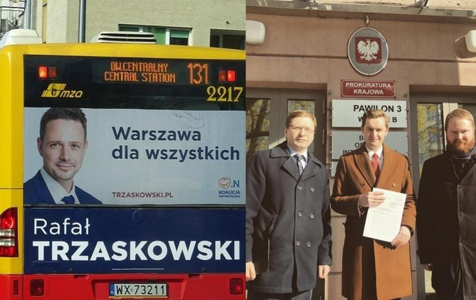 Autobus miejski z plakatem wyborczym R. Trzaskowskiego / autor: fratria/TT/Sebastian Kaleta 