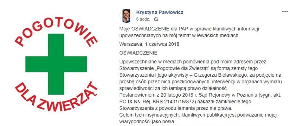 autor: screen ratujemyzwierzaki.pl/screen Facebook Krystyna Pawłowicz