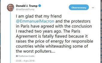 Trump wbija szpilę Macronowi na Twitterze