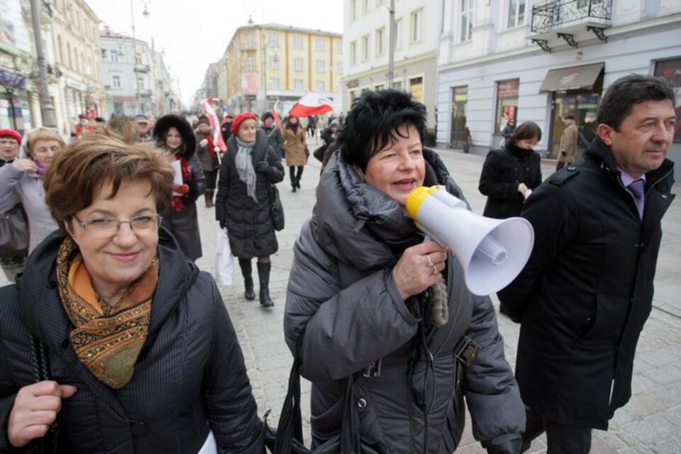 Manifa krakowska była podobnie liczna, jak wczorajsza w Kielcach (na zdjęciu). Fot. PAP /  Piotr Polak