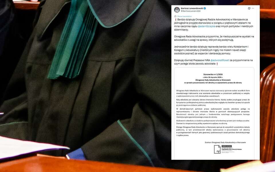 Okręgowa Rada Adwokacka murem za mec. Lewandowskim!