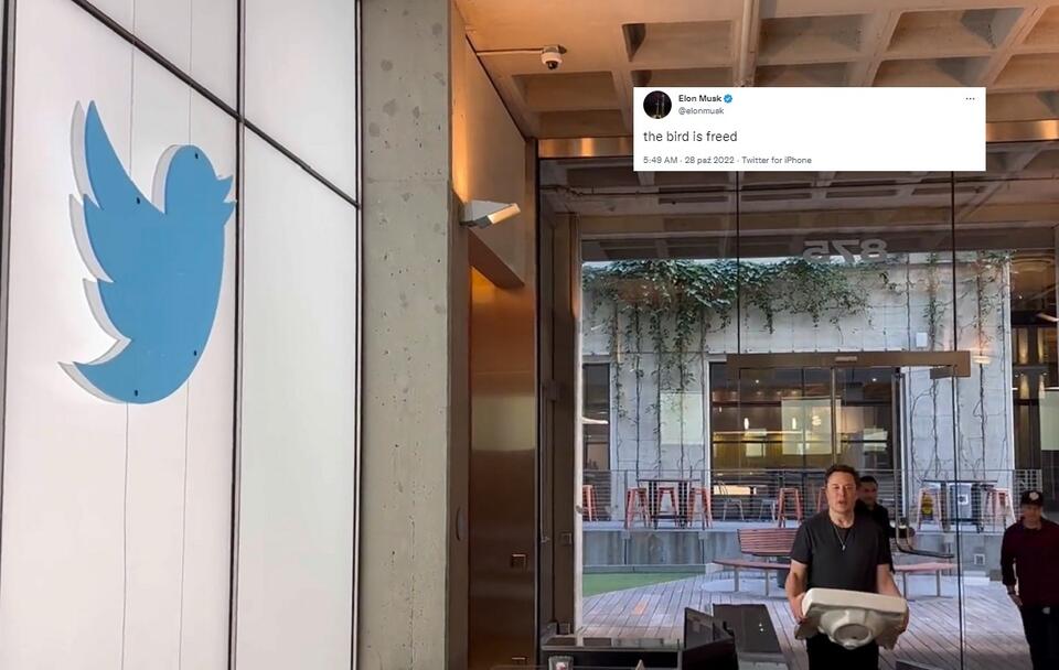 Elon Musk wkracza do siedziby Twittera ze zlewozmywakiem / autor: Twitter/@elonmusk