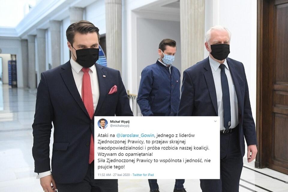 Lider Porozumienia Jarosław Gowin oraz posłowie Michał Wypij i Kamil Bortniczuk / autor: PAP/Radek Pietruszka; Twitter/Michał Wypij