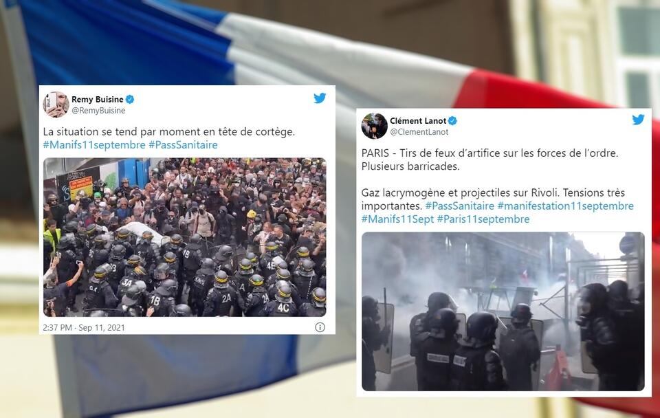 Starcia z policją w Paryżu podczas demonstracji przeciwko paszportowi sanitarnemu / autor: Pixabay/Twitter