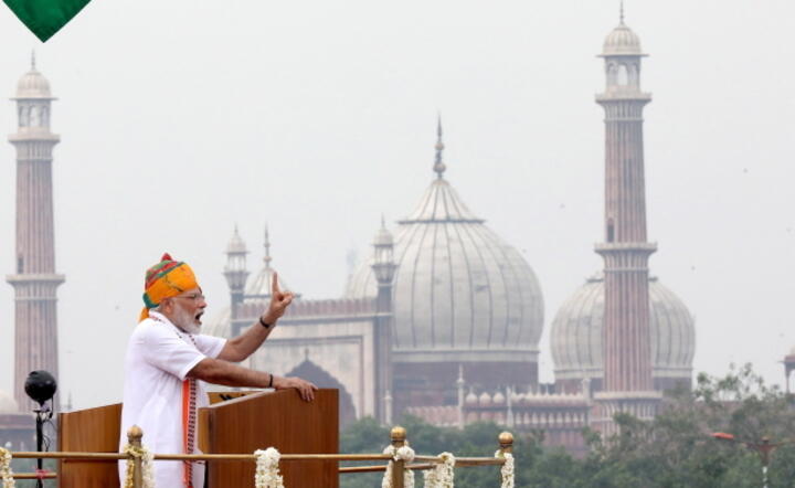 Premiera Indii Narenda Modi przemawia w Dheli 15 sierpnia na obchodach dnia niepodległości Indii / autor: PAP/EPA?EPA/HARISH TYAGI 