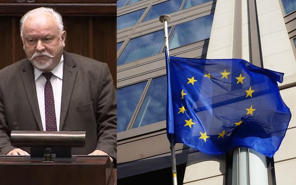 Poseł Dariusz Bąk/Flaga UE / autor: Youtube:@videoparlamentpl/Fratria