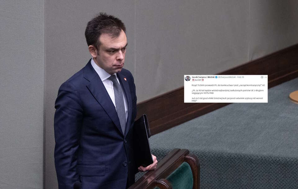 Czeka nas los Grecji? Zatrważające prognozy zadłużenia. Może dojść nawet do 107 proc. PKB. "Rząd Tuska prowadzi Polskę do bankructwa". Na zdjęciu Andrzej Domański i wpis Jacka Saryusza-Wolskiego (screen z X) / autor: Fratria/X-Jacek Saryusz-Wolski (screen)