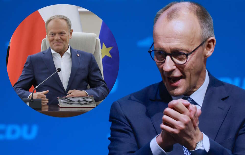 Donald Tusk, Friedrich Merz / autor: PAP/EPA/HANNIBAL HANSCHKE/PAP/Rafał Guz