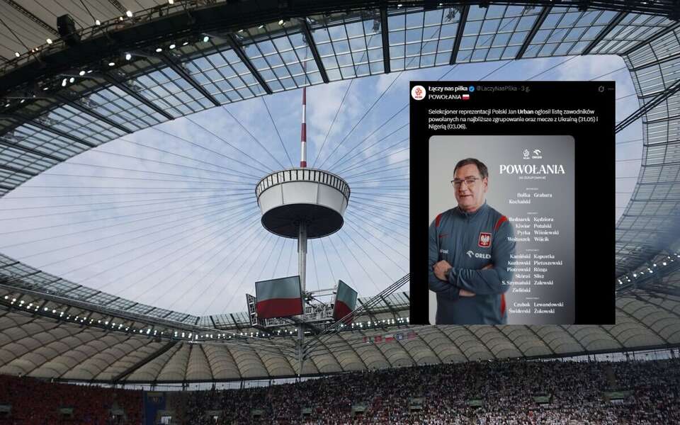 Stadion Narodowy w Warszawie oraz wpis Łączy nas piłka (screen z X) / autor: Fratria/X-Łączy nas piłka (screen)