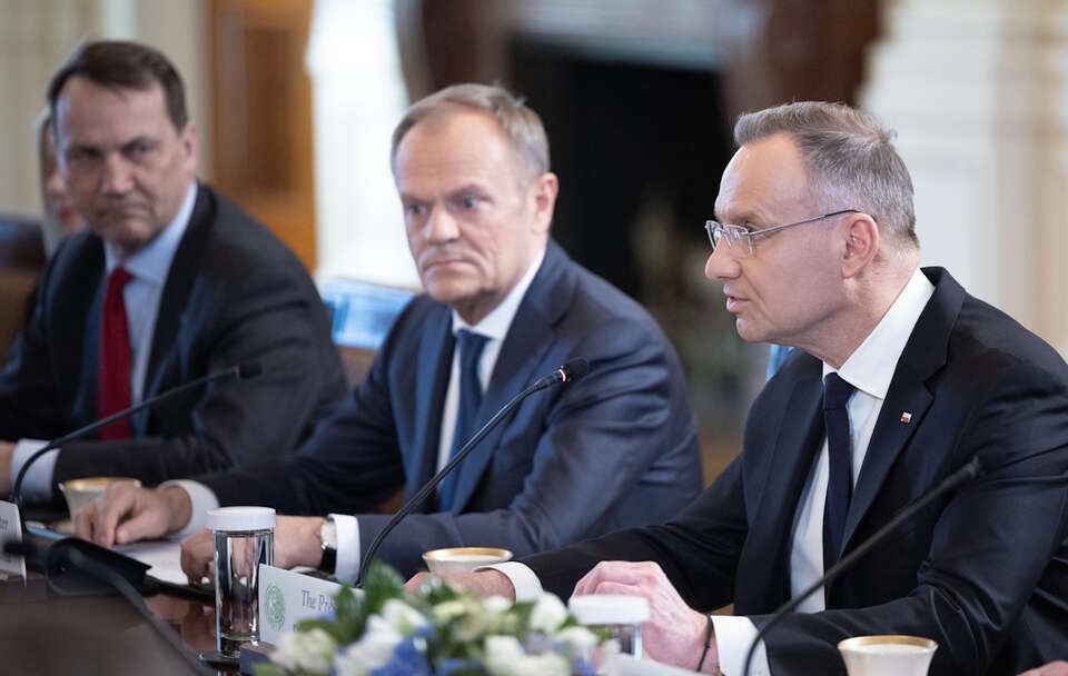 Radosław Sikorski, Donald Tusk, Andrzej Duda / autor: PAP/EPA/TOM BRENNER / POOL