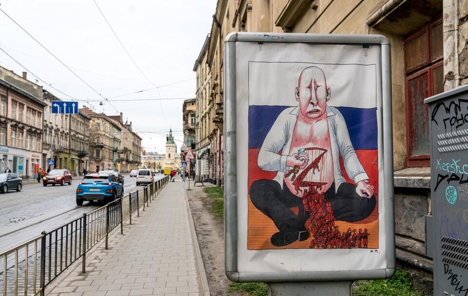 Antyputinowski plakat na ulicach Lwowa  / autor: Fratria