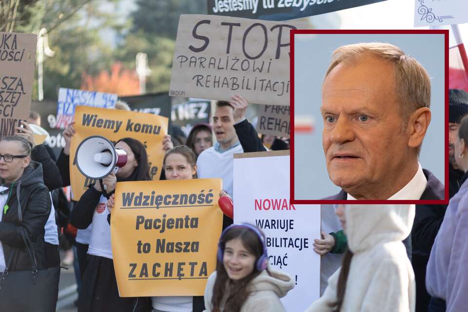 protest fizjoterapeutów // Donald Tusk / autor: Fratria