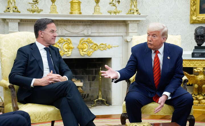 Prezydent Donald Trump (P) i sekretarz generalny NATO Mark Rutte (L) w Gabinecie Owalnym w Białym Domu / autor: PAP/EPA/YURI GRIPAS