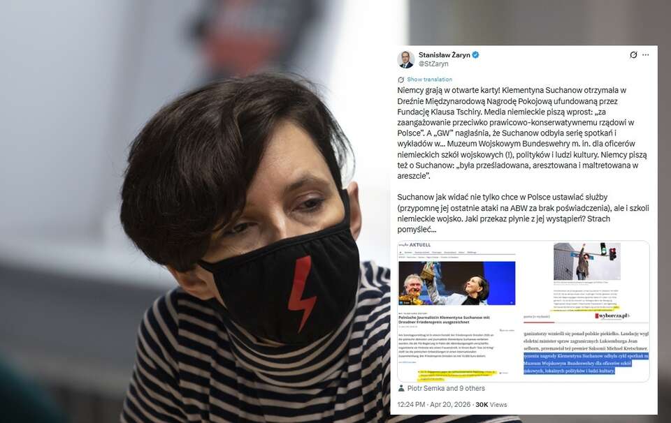 Klementyna Suchanow na konferencji "Strajku Kobiet" / autor: Fratria