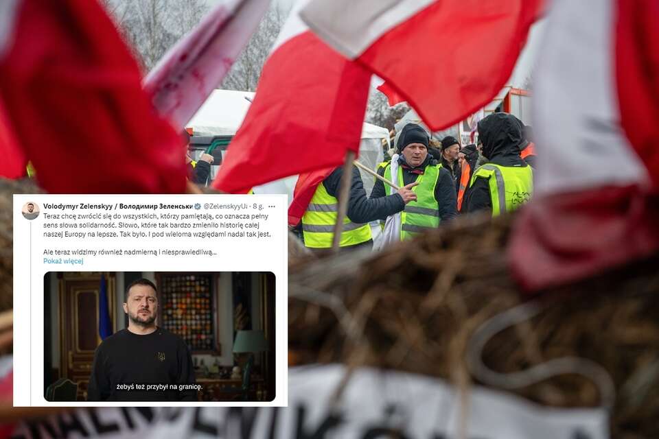 Protest rolników przed polsko-ukraińskim przejściem granicznym w Dorohusku / autor: PAP/Wojtek Jargiło; X/@ZelenskyyUa