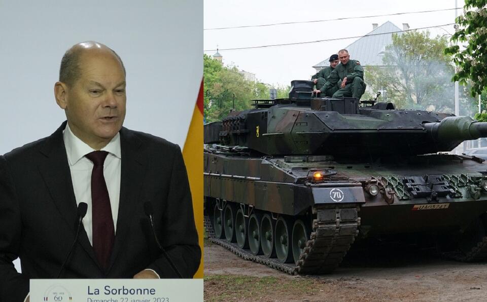 Kanclerz Niemiec Olaf Scholz/Czołg Leopard 2, piknik militarny w Warszawie, 2019 / autor: PAP/EPA/Christophe Ena / POOL/Fratria