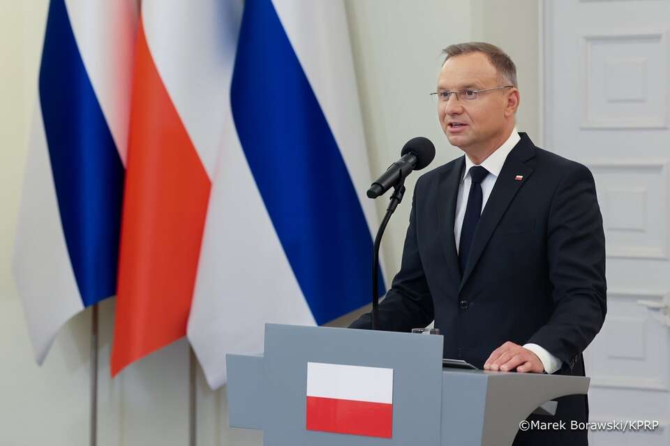 Prezydent RP Andrzej Duda podczas konferencji prasowej po spotkaniu z prezydentem Finlandii Alexandrem Stubbem / autor: Marek Borawski/KPRP