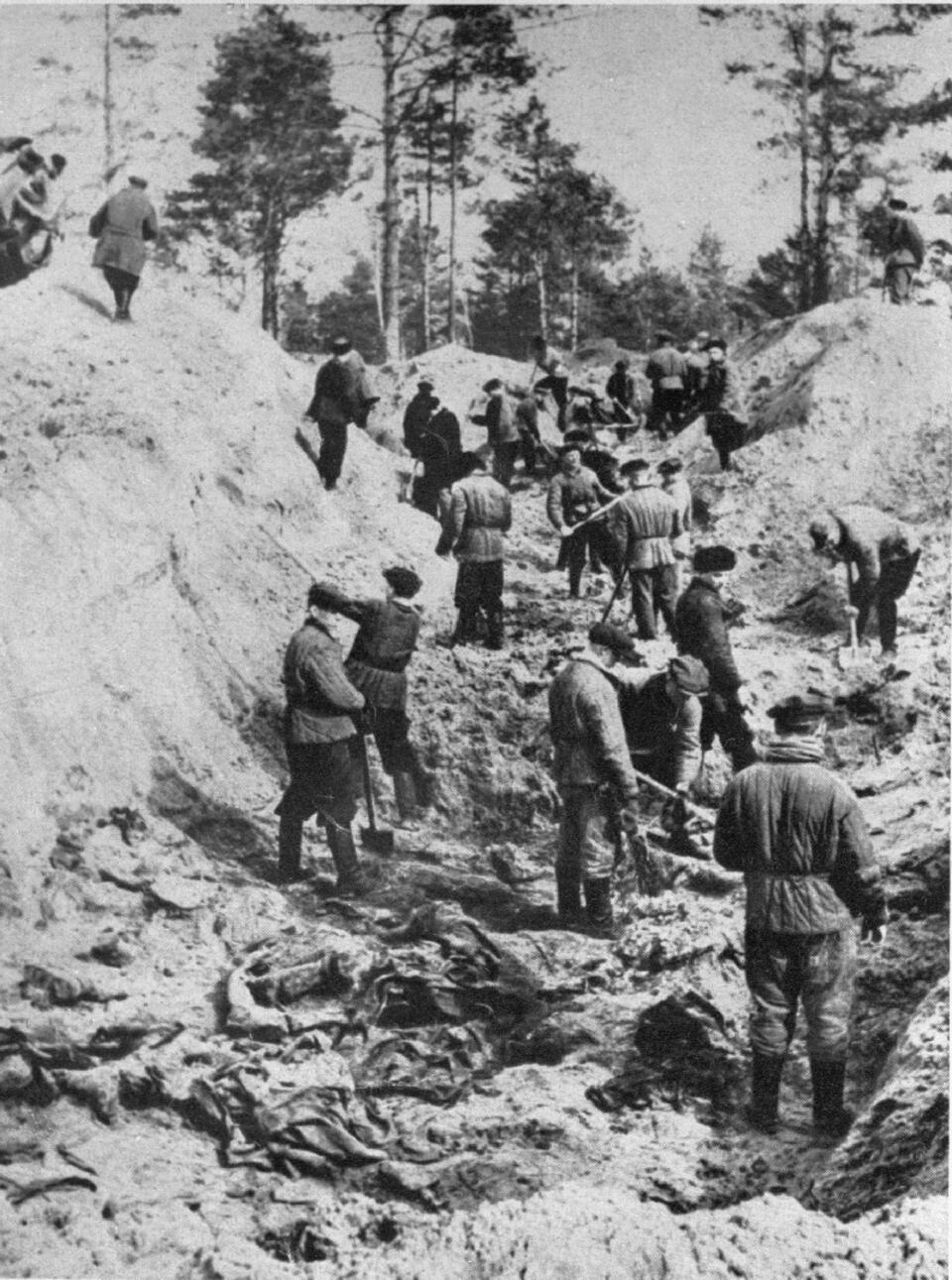 Ekshumacja polskich oficerów w Katyniu w 1943 roku. PAP