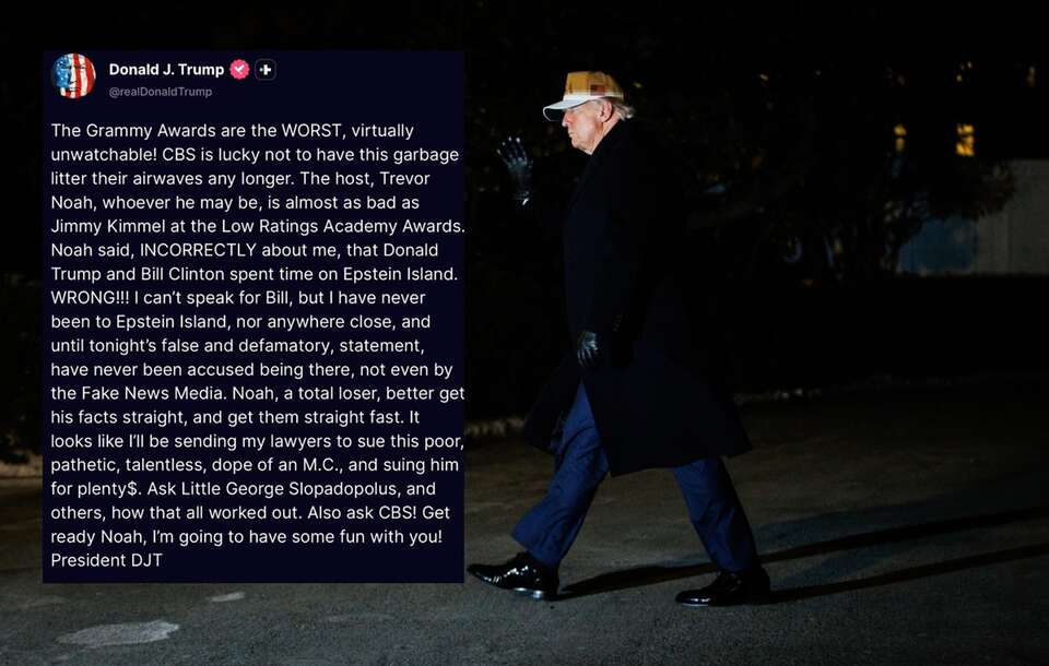  Donald Trump ostro skrytykował tegoroczną galę rozdania nagród Grammy / autor:  EPA/SAMUEL CORUM / POOL Dostawca: PAP/EPA.