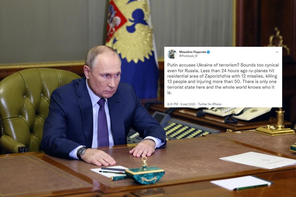 Władimir Putin spotyka się w Petersburgu z Aleksandrem Bastrykinem, szefem Komitetu Śledczego Rosji ws. wybuchu na Moście Krymskim / autor: PAP/EPA/GAVRIIL GRIGOROV/SPUTNIK/KREMLIN POOL / POOL; Twitter/Podolyak_M