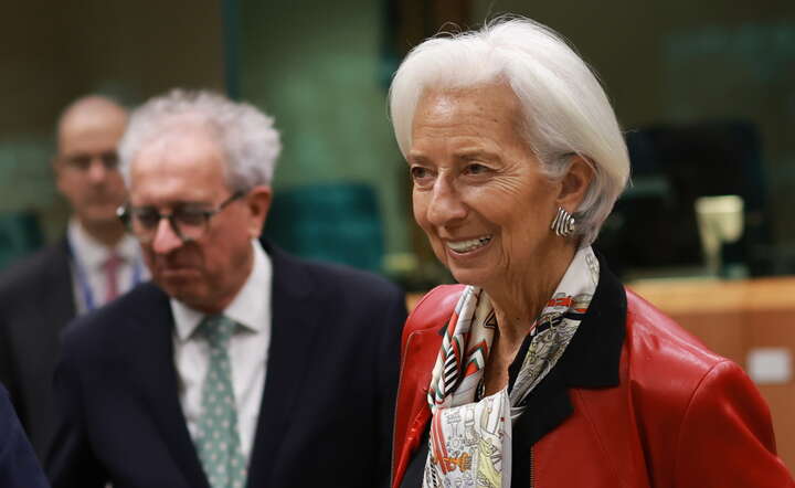 Prezes EBC Christine Lagarde na spotkaniu ministrów finansów krajów strefy euro, Bruksela 16 lutego 2026 / autor: PAP/EPA/OLIVIER HOSLET 