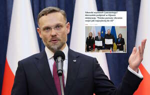 Czarzasty zapewnia Ukrainę ws. akcesji do UE. Bogucki: "Tego rodzaju wystąpienia narażają na szwank reputację państwa polskiego". Na zdjęciu Bogucki oraz artykuł wPolityce (screen) / autor: PAP/Paweł Supernak/wPolityce