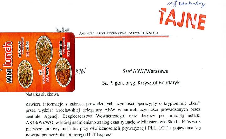 Fotokopia pisma które według Amber Gold potwierdza zaangażowanie ABW i KNF w niszczenie spółki.