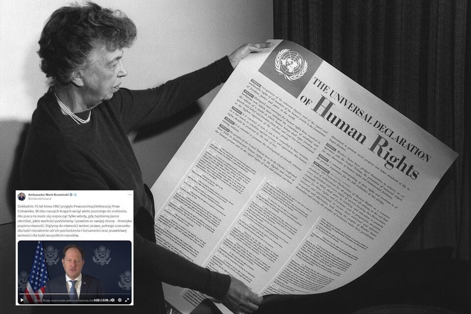 Eleanor Roosevelt trzymająca plakat Powszechnej Deklaracji Praw Człowieka / autor: Wikimedia Commons-FDR Presidential Library & Museum/ CC  Attribution 2.0