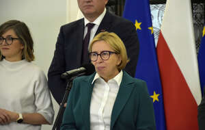 Joanna Wicha podczas konferencji prasowej w Sejmie / autor: Fratria
