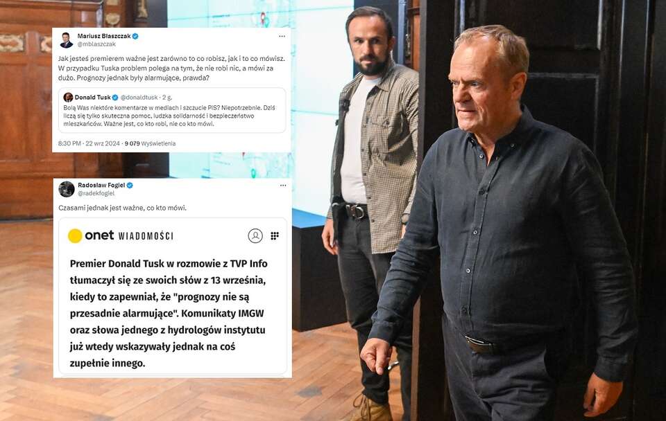 Premier Donald Tusk przed naradą powodziowego sztabu kryzysowego / autor: PAP/Marcin Bielecki/X