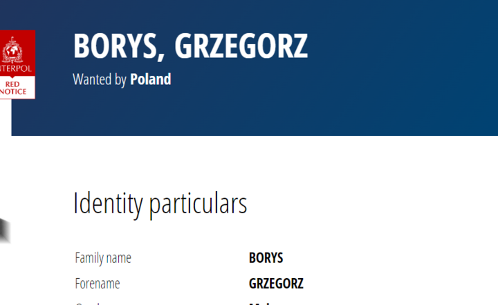 Interpol wystawił "czerwoną notę" za Grzegorzem Borysem