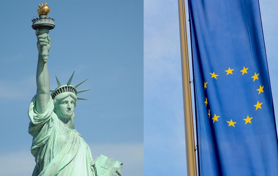 Statua Wolności, flaga Unii Europejskiej / autor: pixabay.com