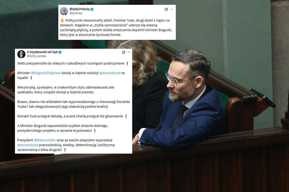 Politycy PiS pogratulowali Zbigniewowi Boguckiemu mocnego wystąpienia w Sejmie. / autor: PAP/Piotr Nowak