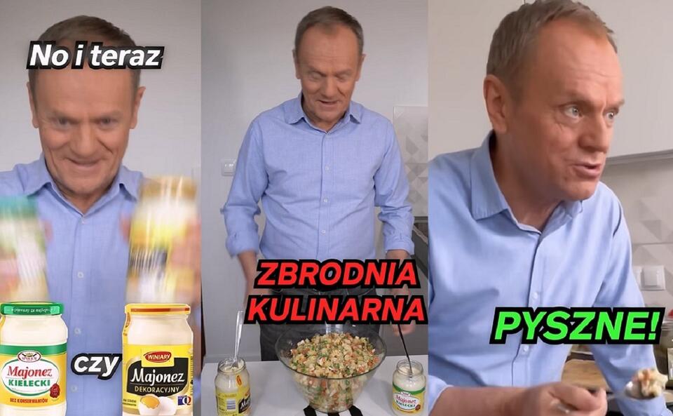 Donald Tusk podczas przygotowania sałatki jarzynowej / autor: Facebook: Donald Tusk 