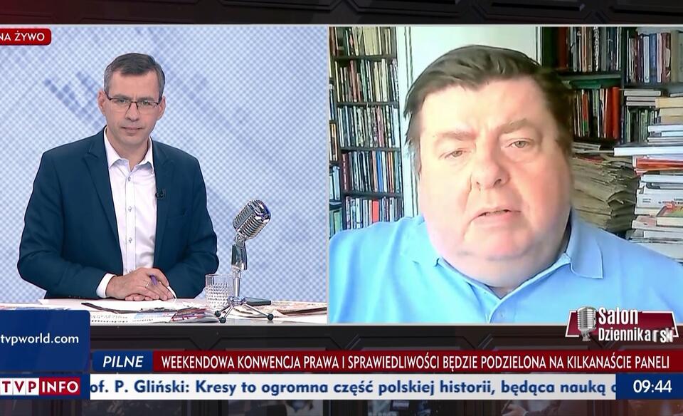 Jacek Karnowski i Piotr Semka w "Salonie Dziennikarskim" / autor: screen TVP Info