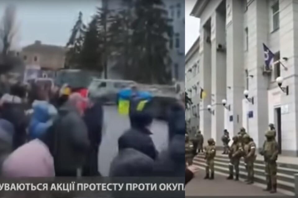 Demonstracja mieszkańców Berdiańska / autor: Screenshot YouTube  24 Канал