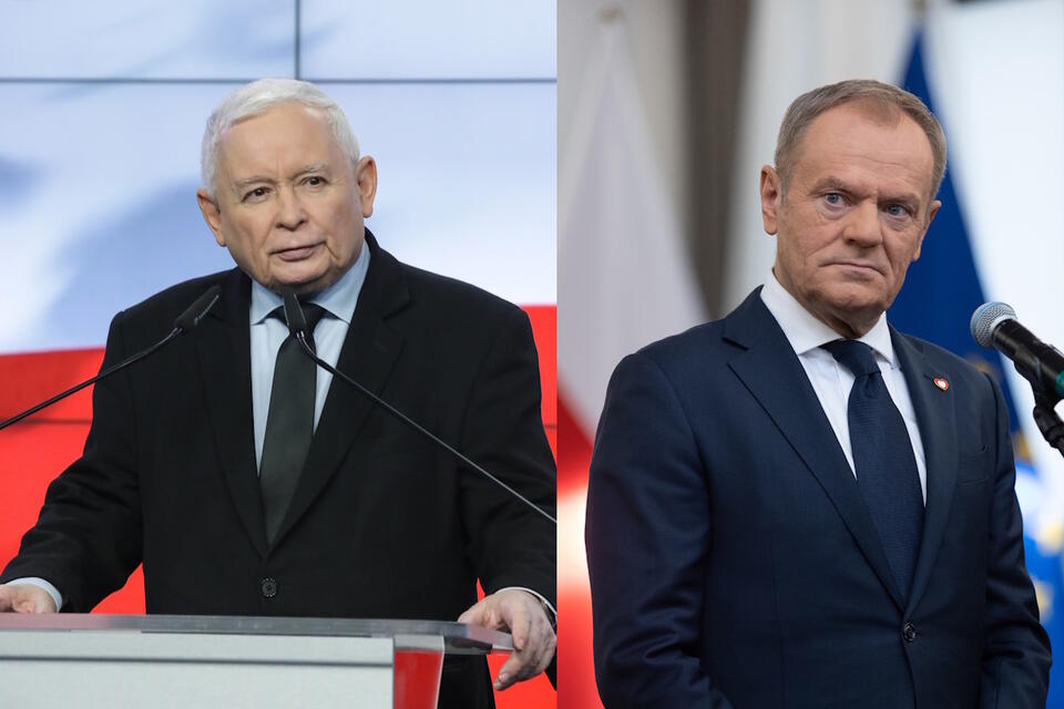 Jarosław Kaczyński, Donald Tusk  / autor: PAP/ Tomasz Gzell/Fratria 